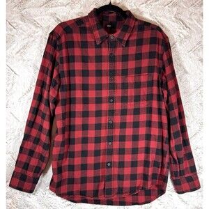 Uniqlo Mens Large Buffalo‎ Plaid Flannel Button Up Shirt Red Gorpcore Cabincore
